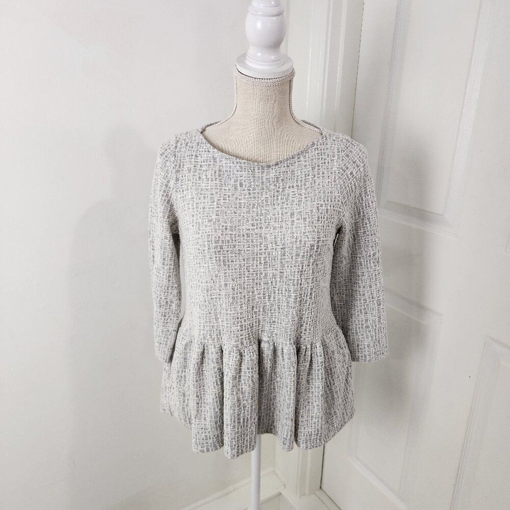 Amadi Top Womens S Gray Alexa Ruffle Peplum Sweater Knit Pockets Art To Wear